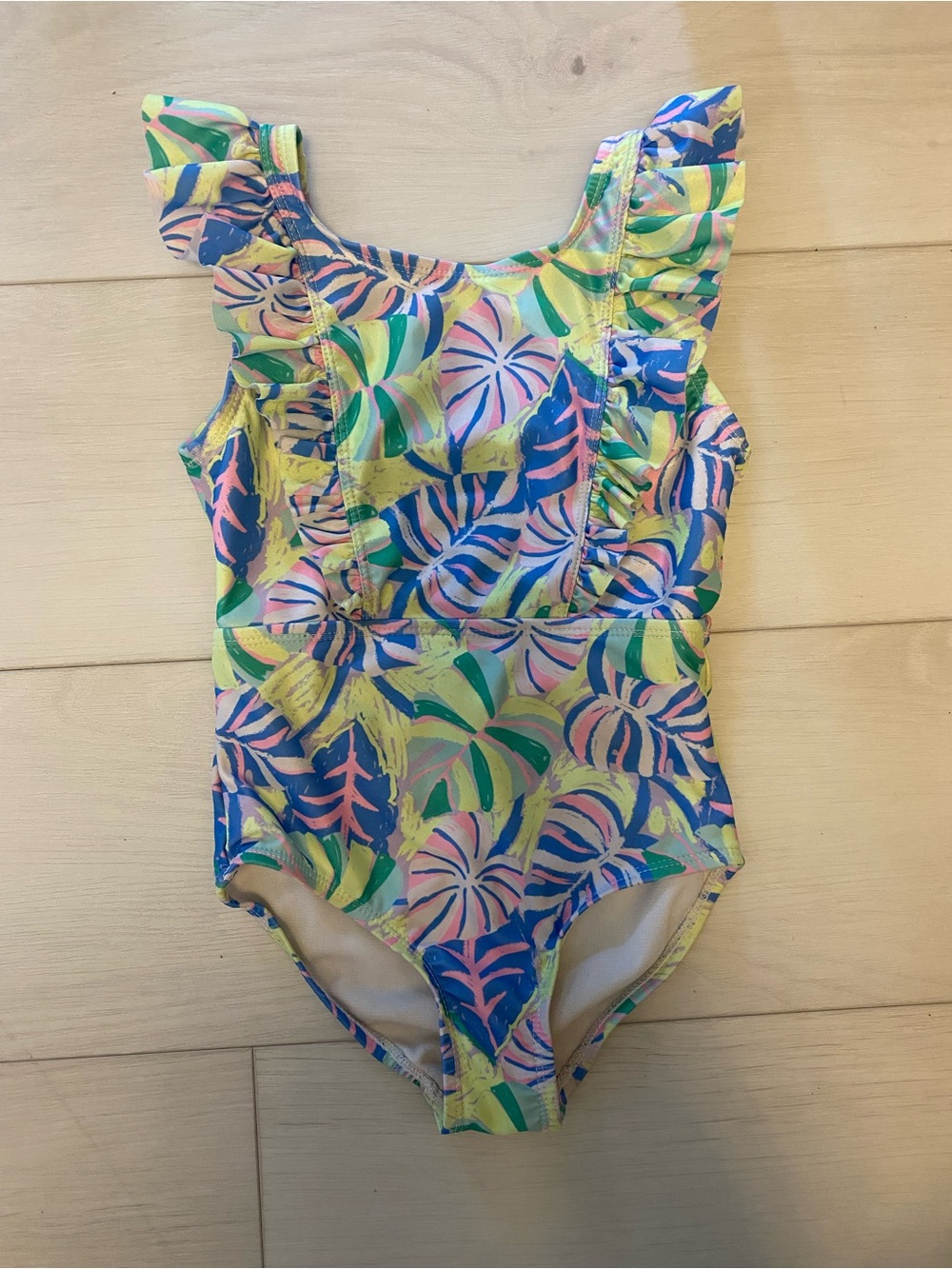 3 for $10 - Kids Tropical Leaf Ruffle One-Piece Swimsuit